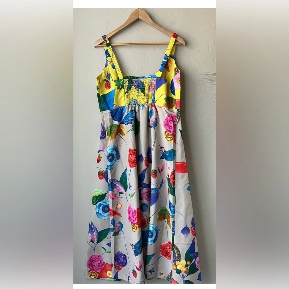 Tuckernuck Vivid Jardin Dominique Dress S Multi Yellow Floral Midi NWT